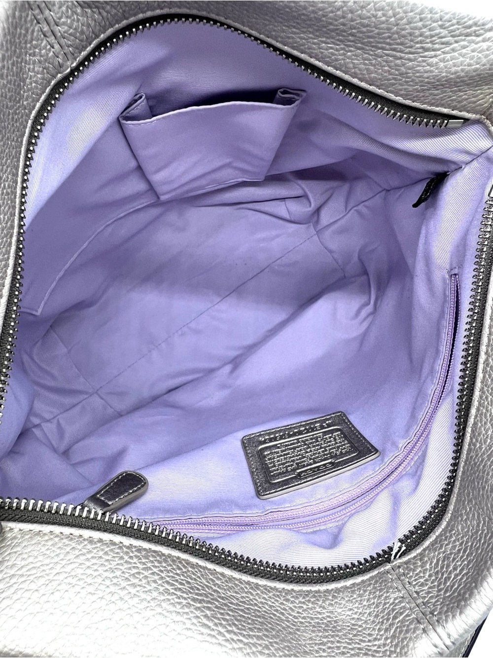 Coach Metallic Silver Pebbled Leather Duffle Shoulder Bag NWT - Picture 13 of 16